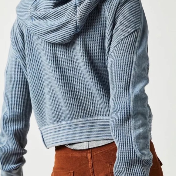 Free People One Mason Hoodie Zip Waffle Knit Slouchy Pockets Wash Dark Blue - Picture 3 of 5